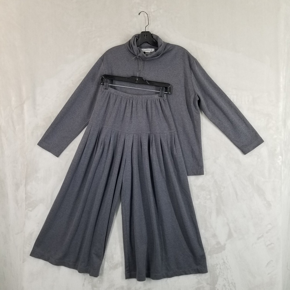 Vtg Hino & Malee II Set Women S‎ Gray Pleated Wide Leg Coulotte Turtleneck